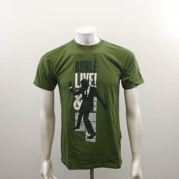 Michael Bublé Live and In Person Concert Tee Men' s Size Medium Green Crew Neck - Picture 1 of 4